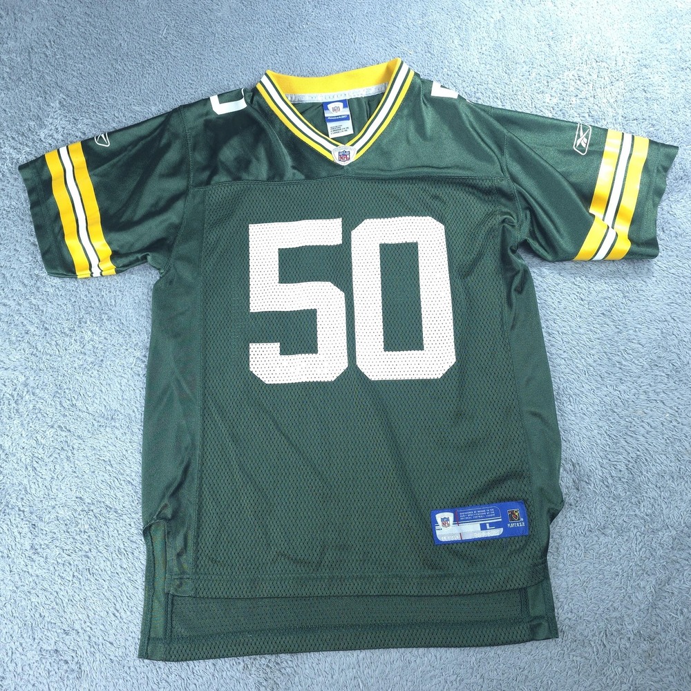 Green Bay Packers Jersey Boys Large Green NFL Football Reebok AJ Hawk 50